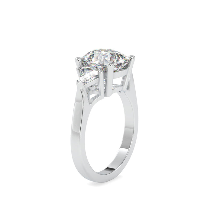 cushion three stone lab-grown diamond ring in white gold