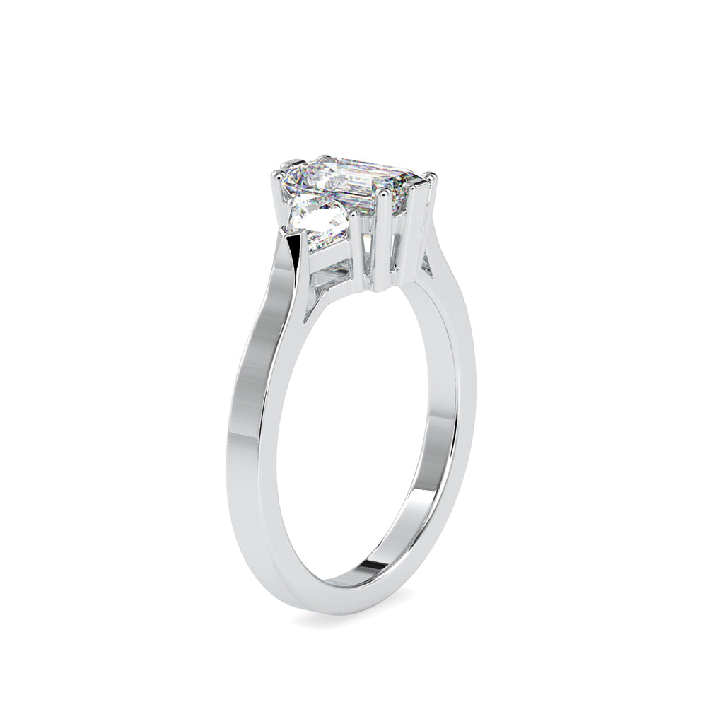 emerald cut three stone lab-grown diamond ring in white gold