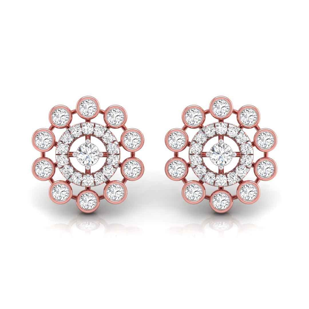 round diamond stud earrings in rose gold