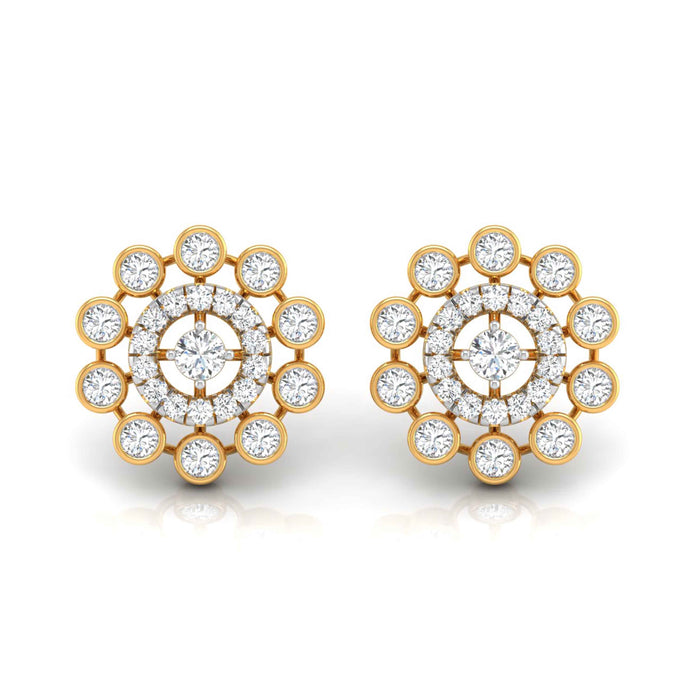round diamond stud earrings in yellow gold