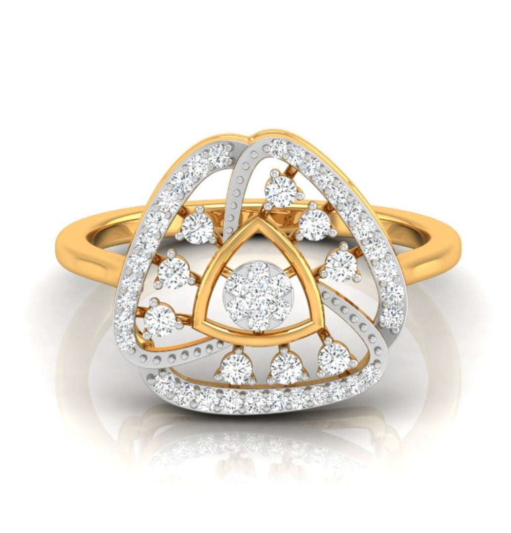 trillion shape cluster diamond ring in yellow gold