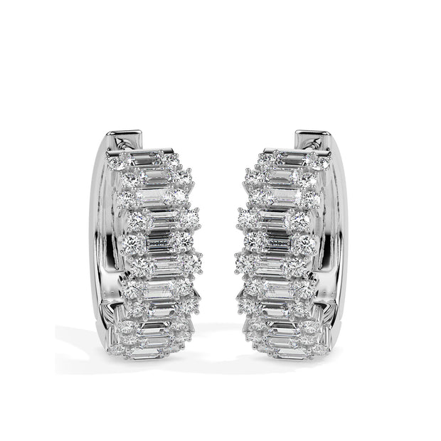 triple row diamond hoop earrings in white gold