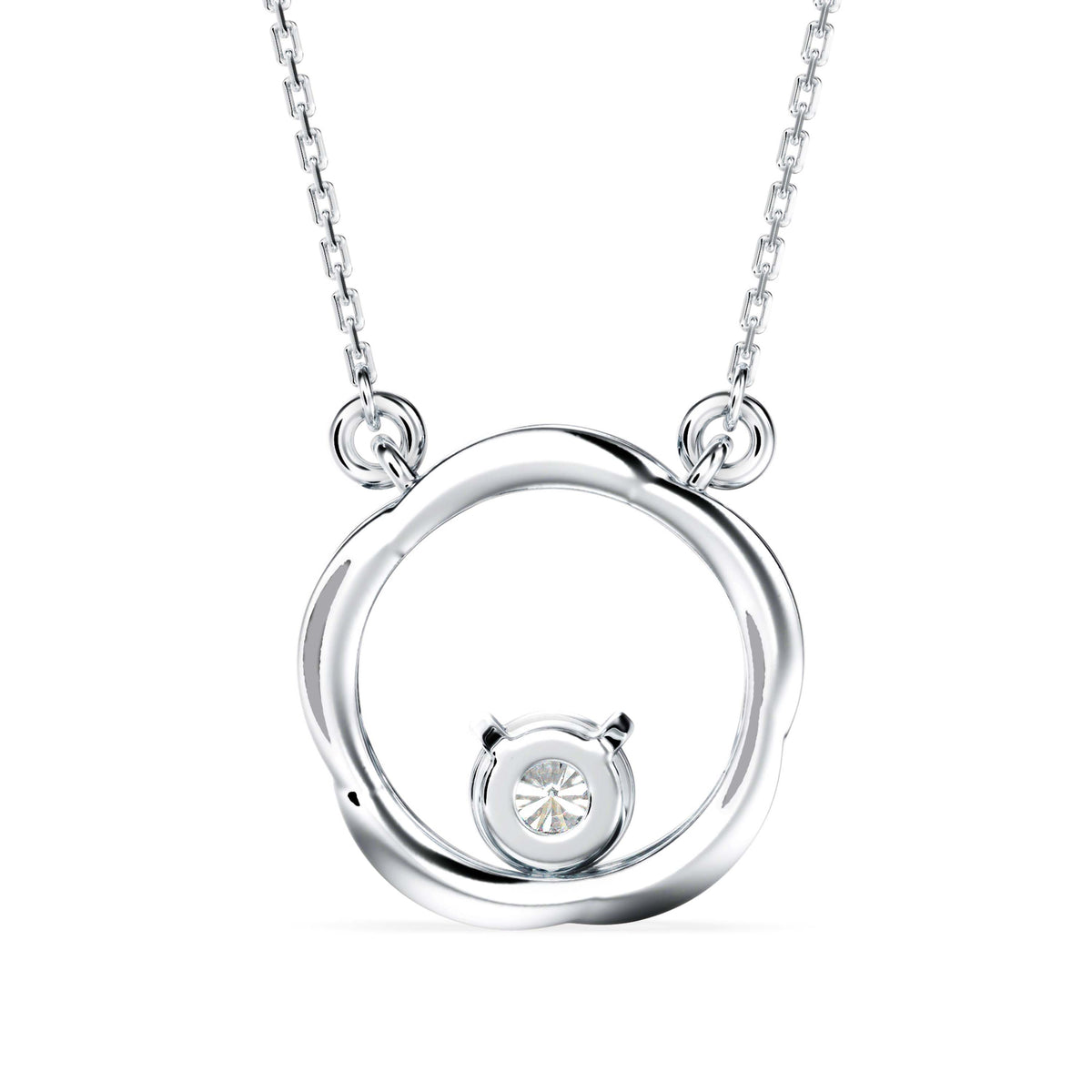 twisted circular prong lab-grown diamond pendant necklace in white gold