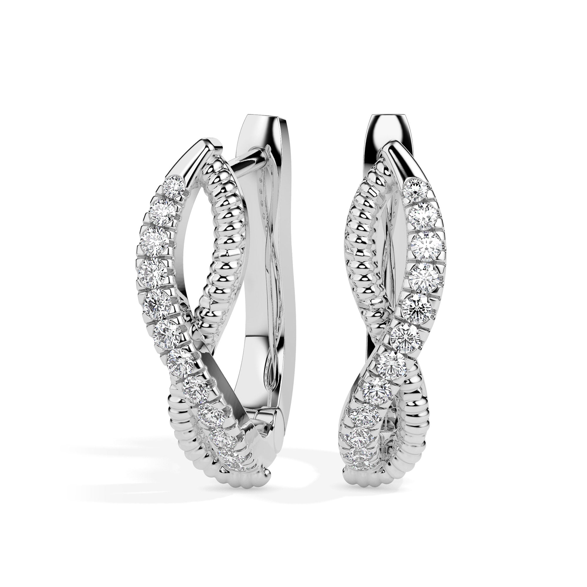 twisted infinity diamond hoop earrings in white gold