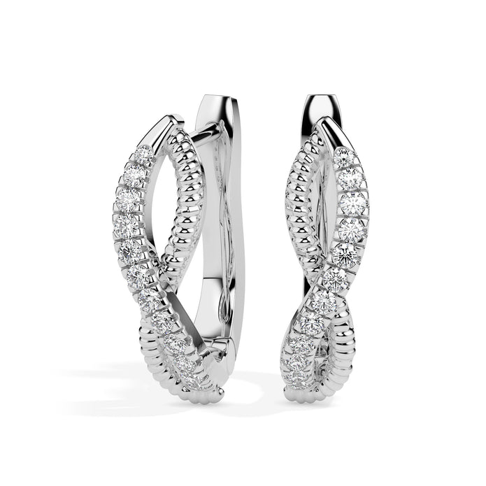 twisted infinity diamond hoop earrings in white gold