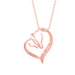 two horse heads shape diamond pendant necklace in rose gold