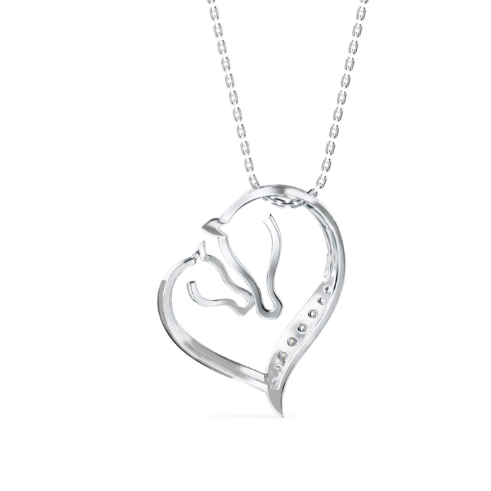 two horse heads shape diamond pendant necklace in white gold