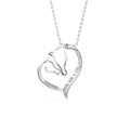 two horse heads shape diamond pendant necklace in white gold