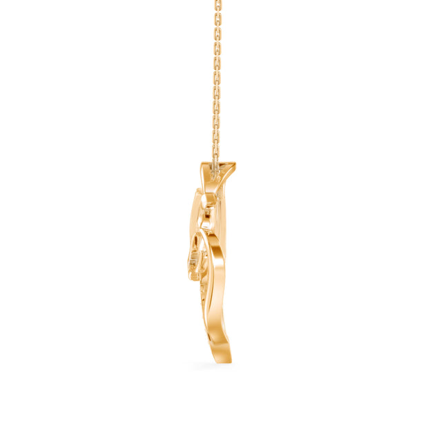 two horse heads shape diamond pendant necklace in yellow gold