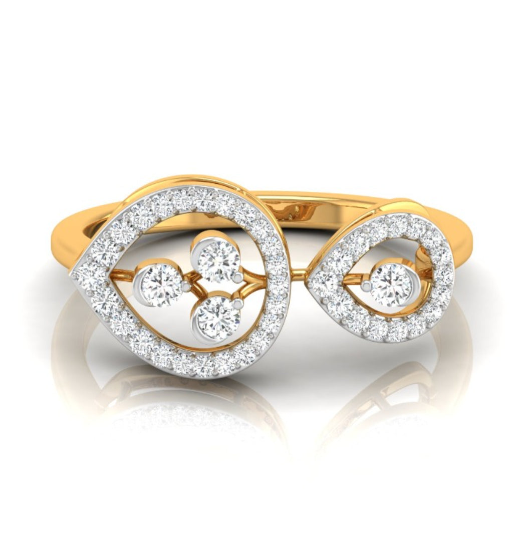 two teardrop style diamond ring in yellow gold