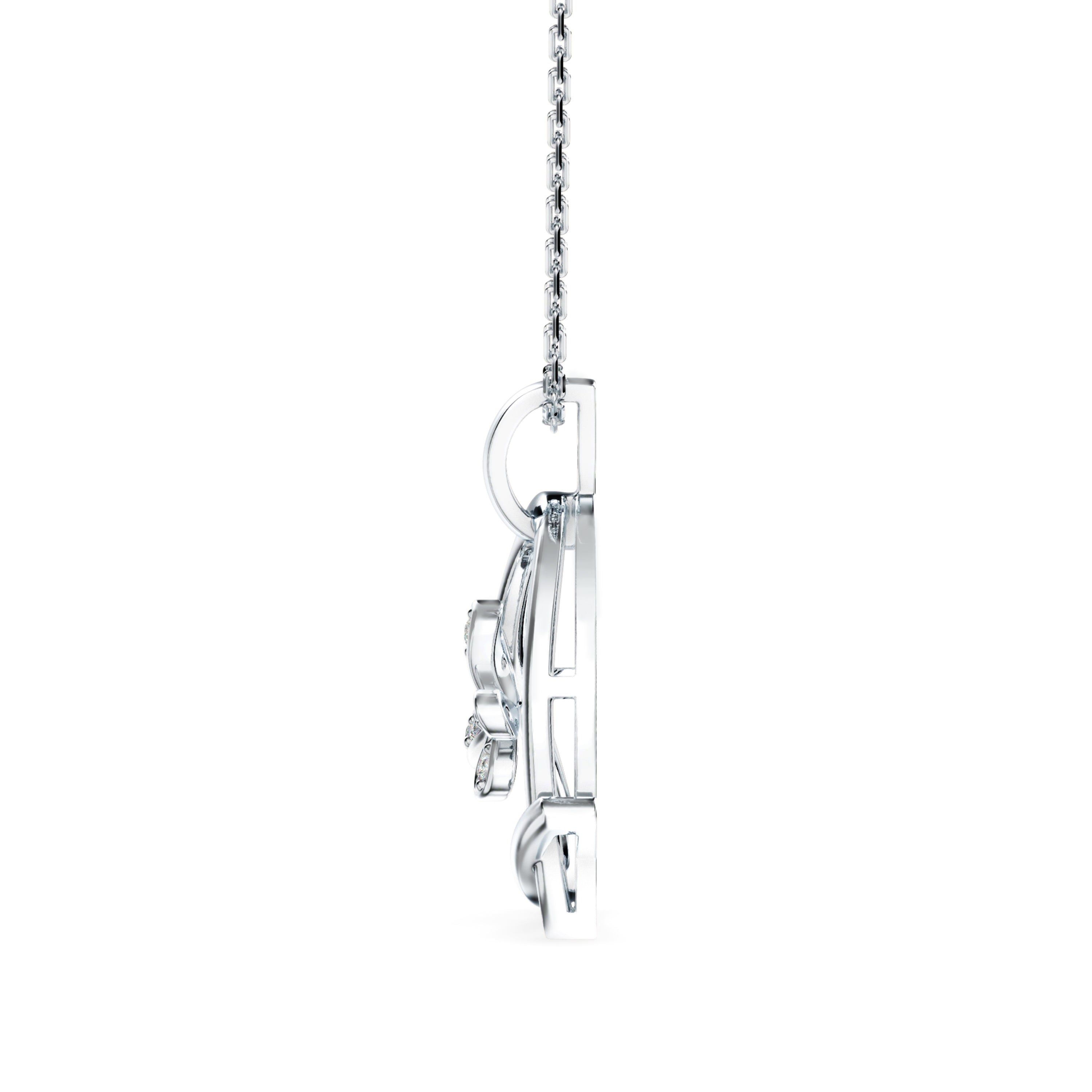 butterfly heart shape diamond necklace in white gold
