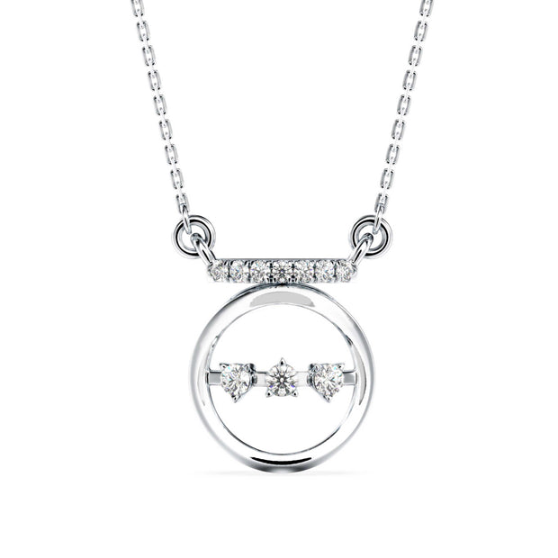circle three stone lab-grown diamond pendant necklace in white gold