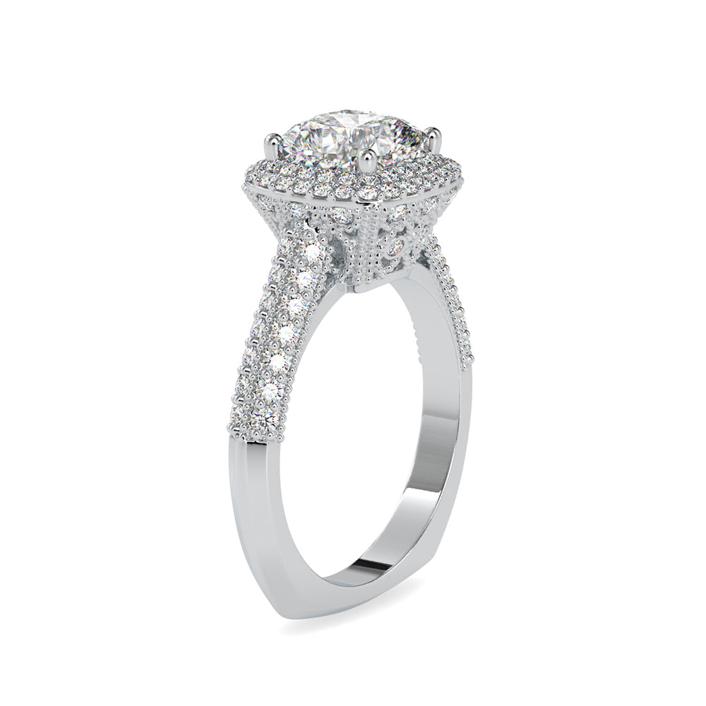 cushion cut double halo lab-grown diamond ring in white gold