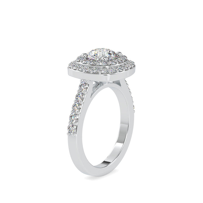 round cut double halo lab-grown diamond ring in white gold