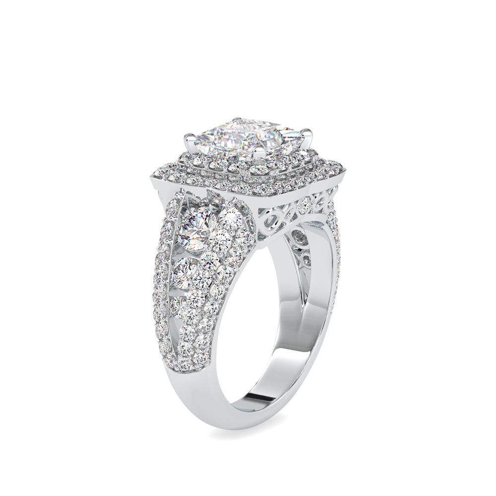 princess cut double halo lab-grown diamond ring in white gold