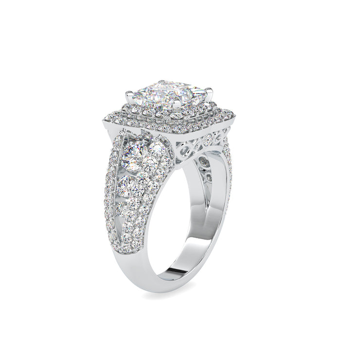 princess cut double halo lab-grown diamond ring in white gold