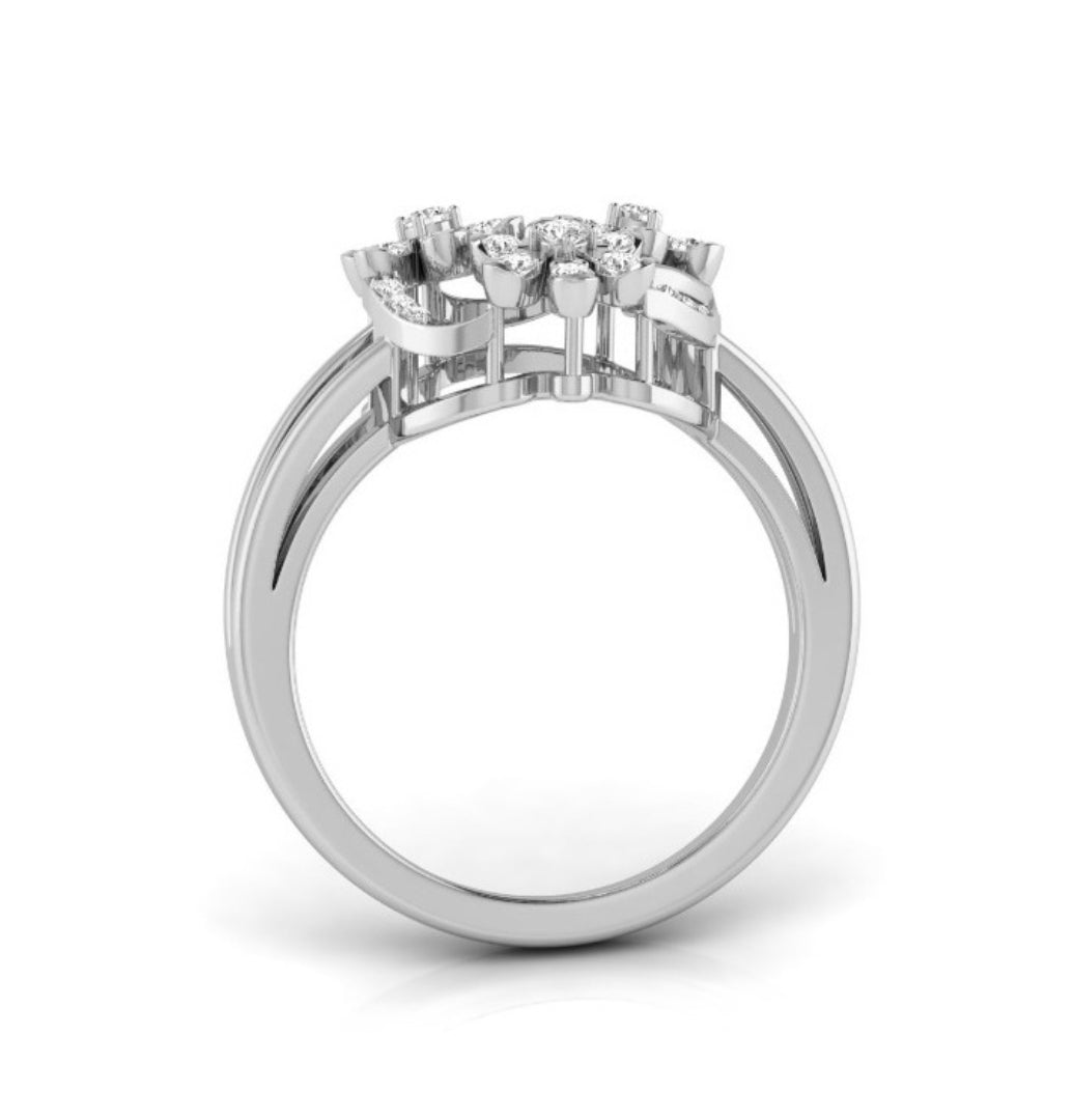 floral bouquet round cut diamond ring in white gold