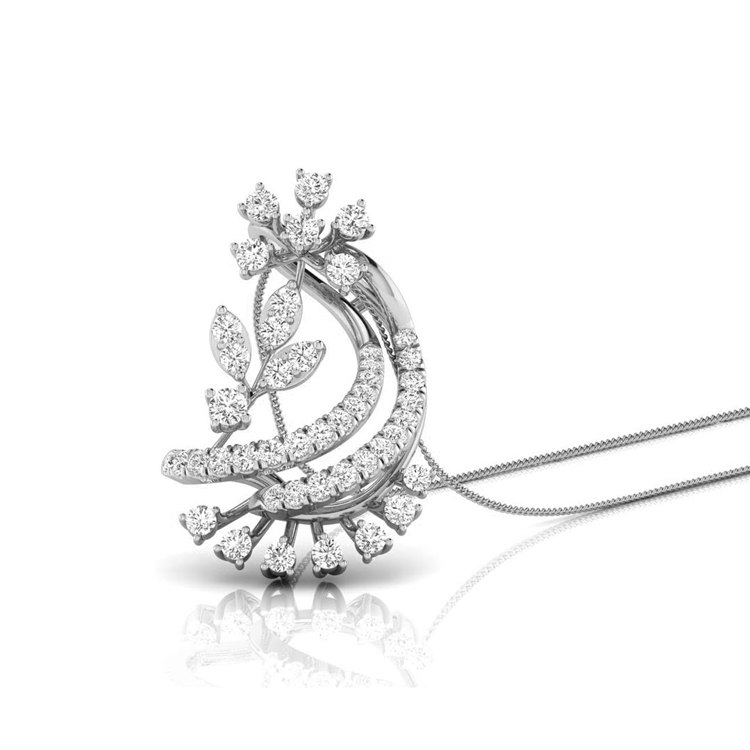 Floral Crescent Moon Lab-Grown Diamond White Gold Pendant Necklace