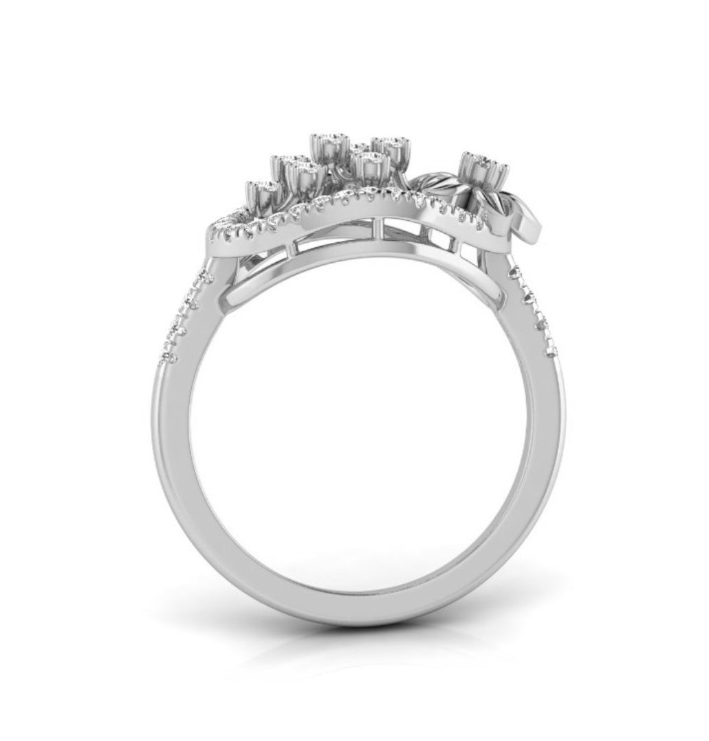 floral oval shape lab-grown diamond ring white gold