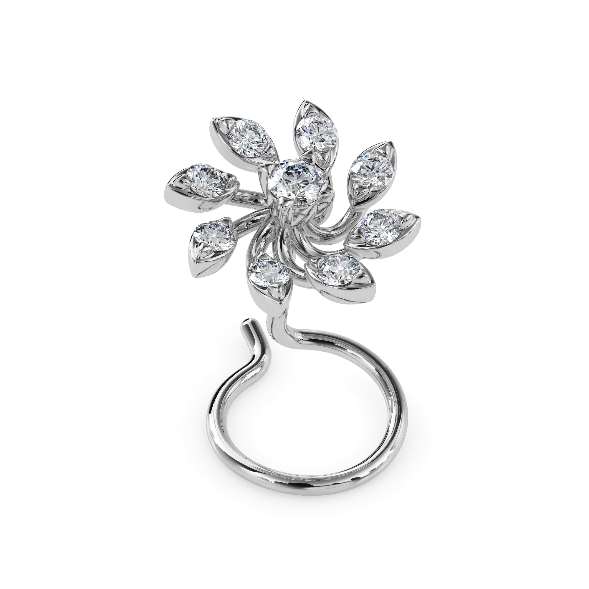 floral spiral lab-grown diamond nosepin in white gold