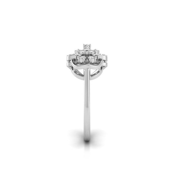 floral triangle circle diamond ring in white gold 