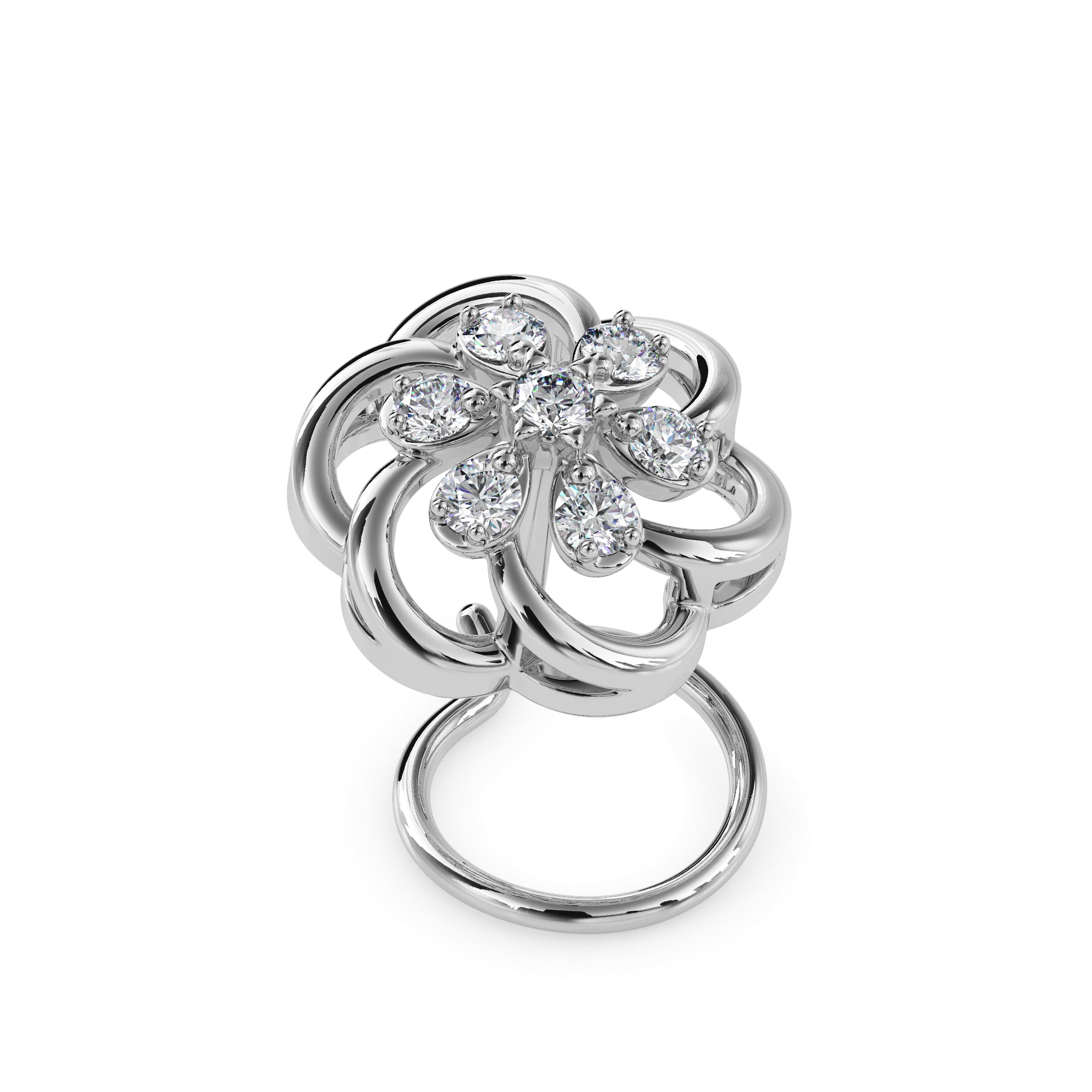 flower design lab-grown diamond nosepin in white gold