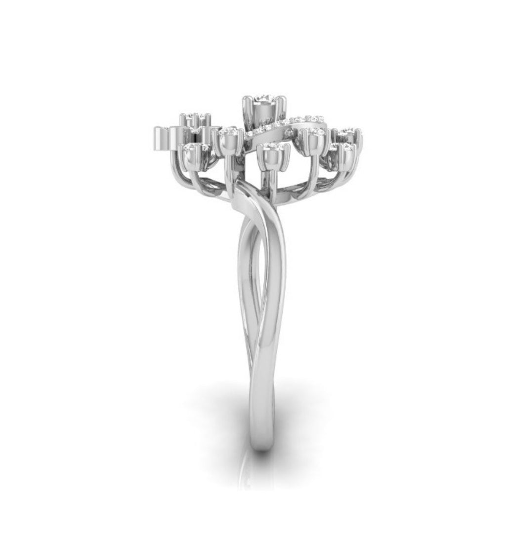 halo floral cocktail diamond ring in white gold