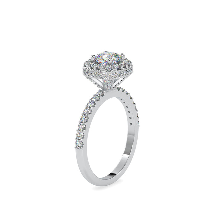 cushion halo lab-grown diamond ring in white gold