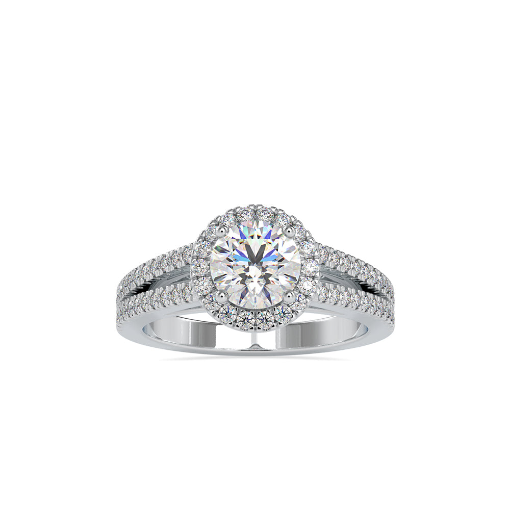 round cut halo lab-grown diamond ring in white gold