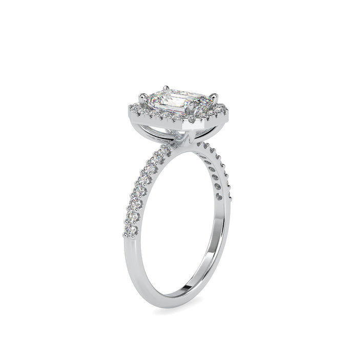 emerald halo lab-grown diamond ring in white gold