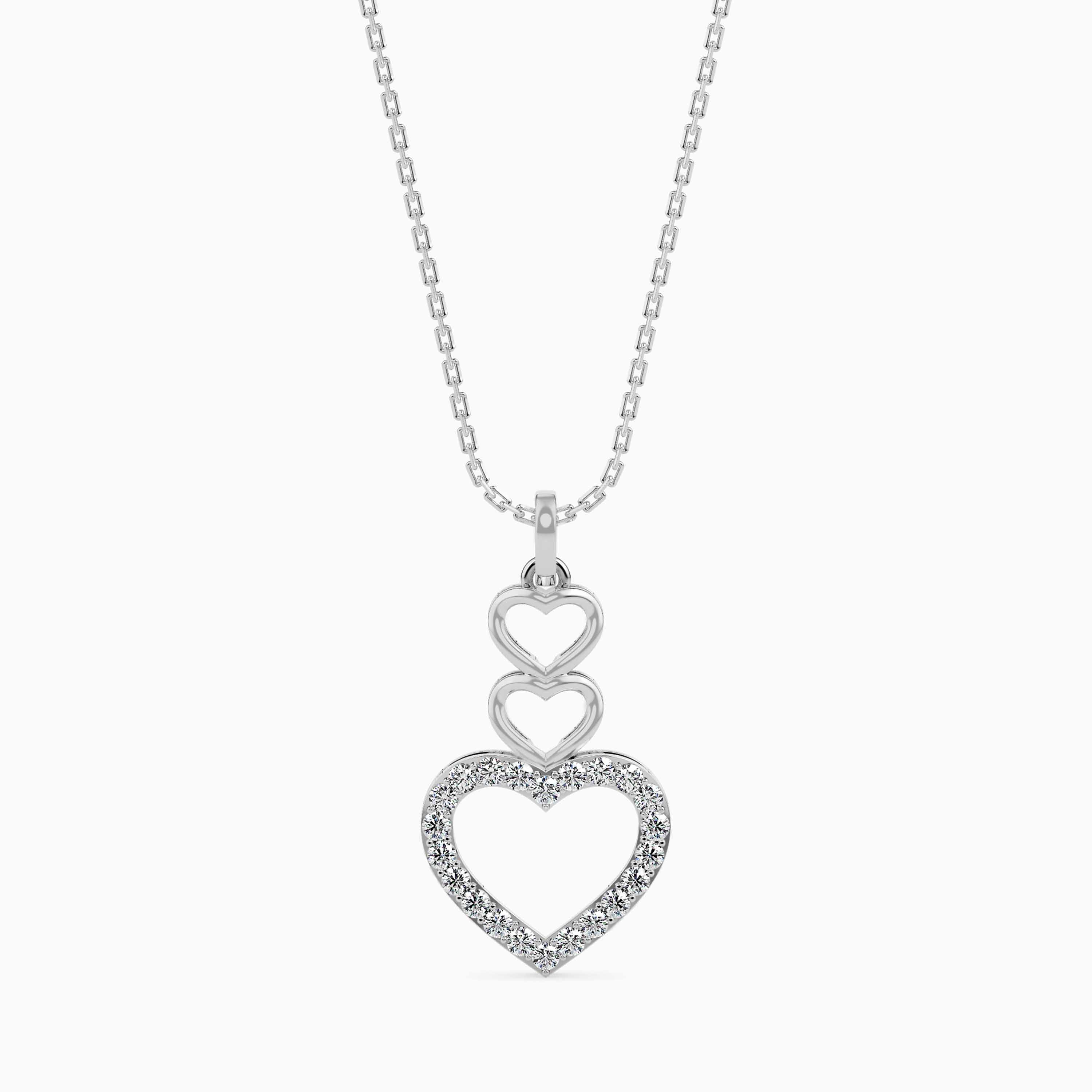 layered heart diamond pendant necklace in white gold