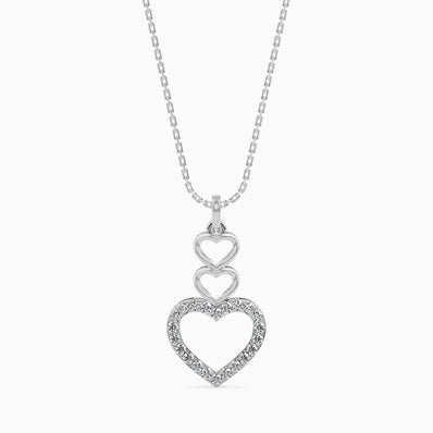 layered heart diamond pendant necklace in white gold