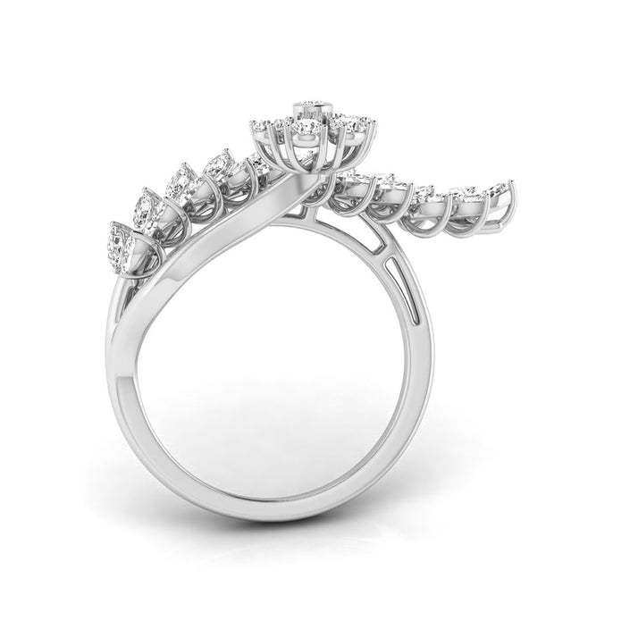 leaf floral marquise and round cut diamond ring in white gold