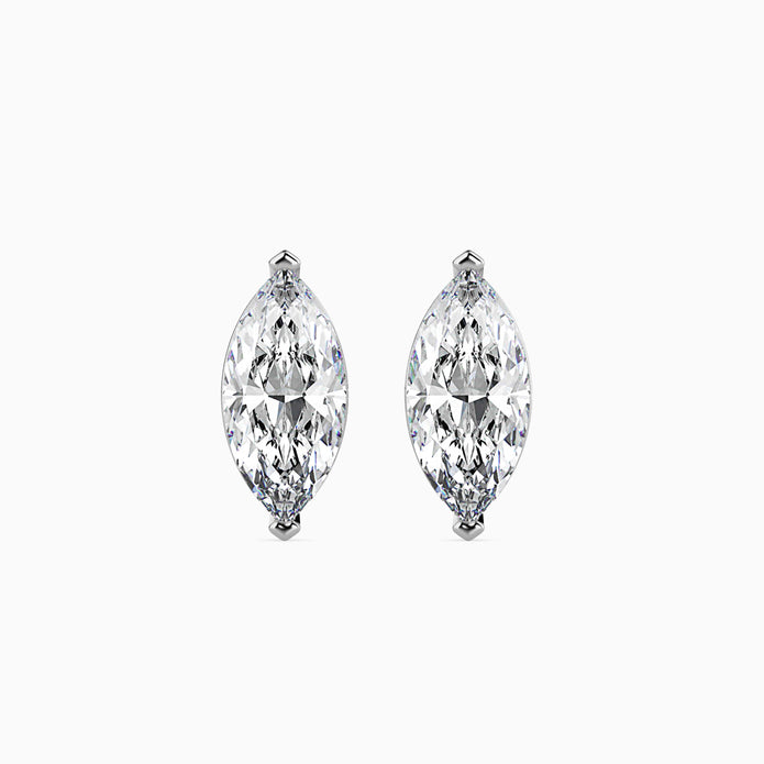 marquise prong set diamond stud earrings in white gold