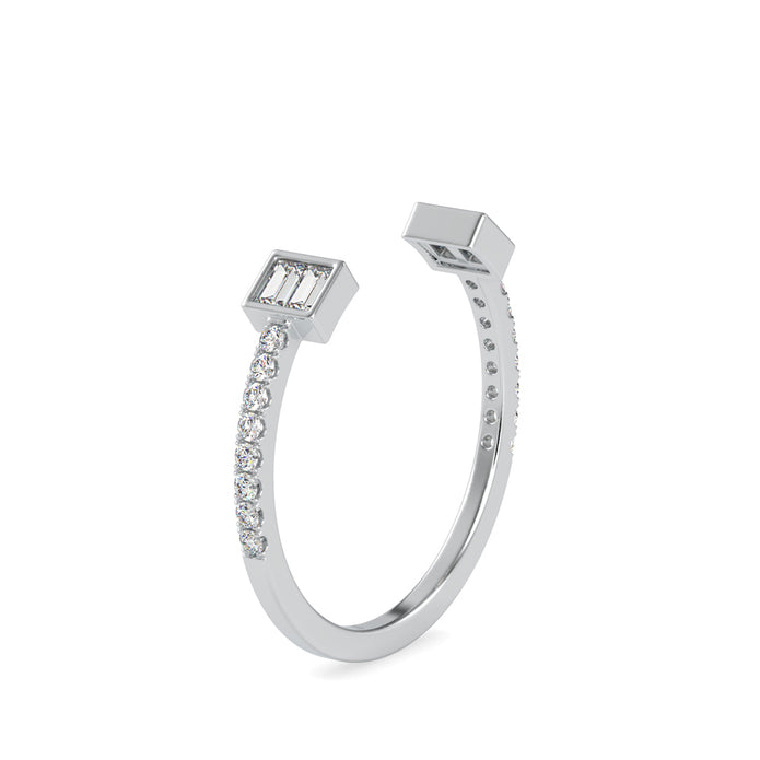open cuff baguette cut diamond ring in white gold
