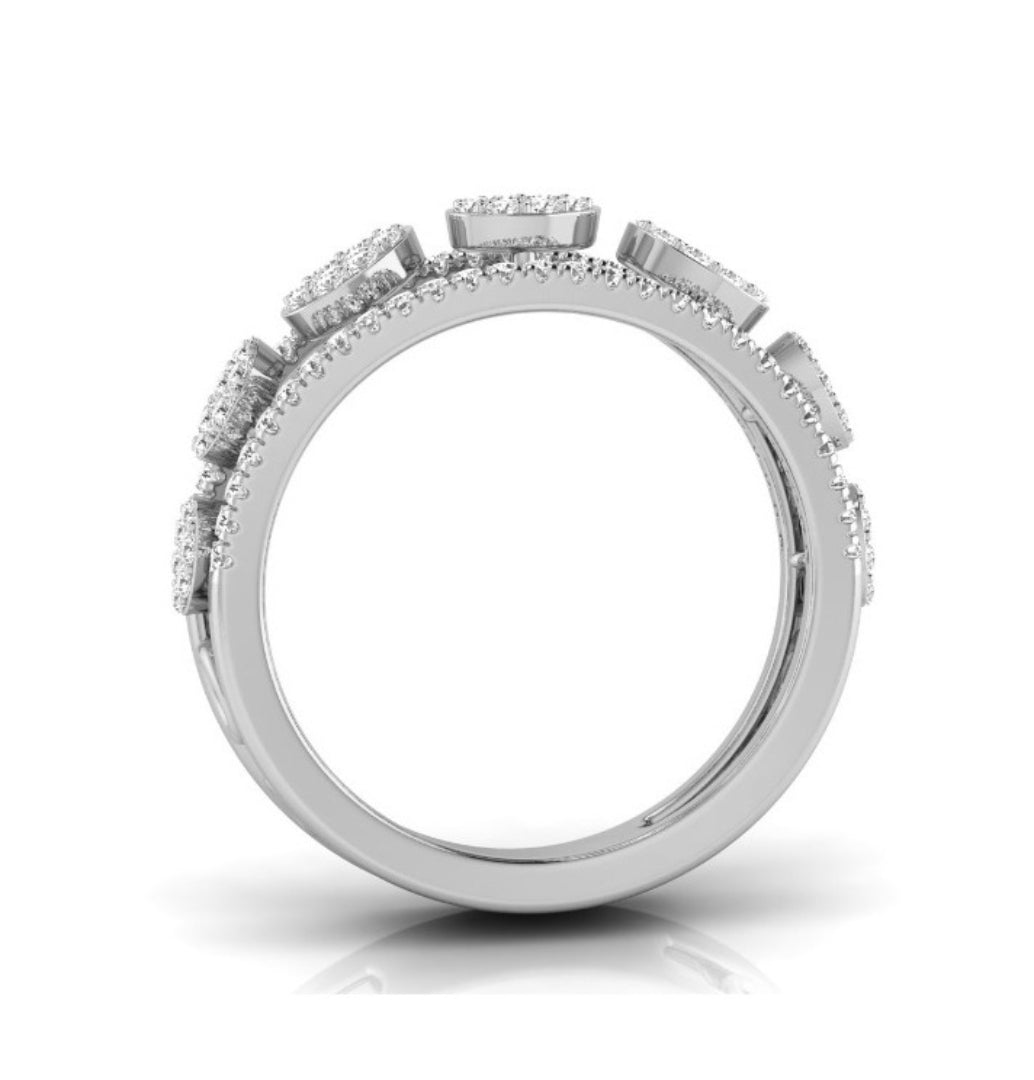 oval shape round cut cluster lab-grown diamond band in white gold