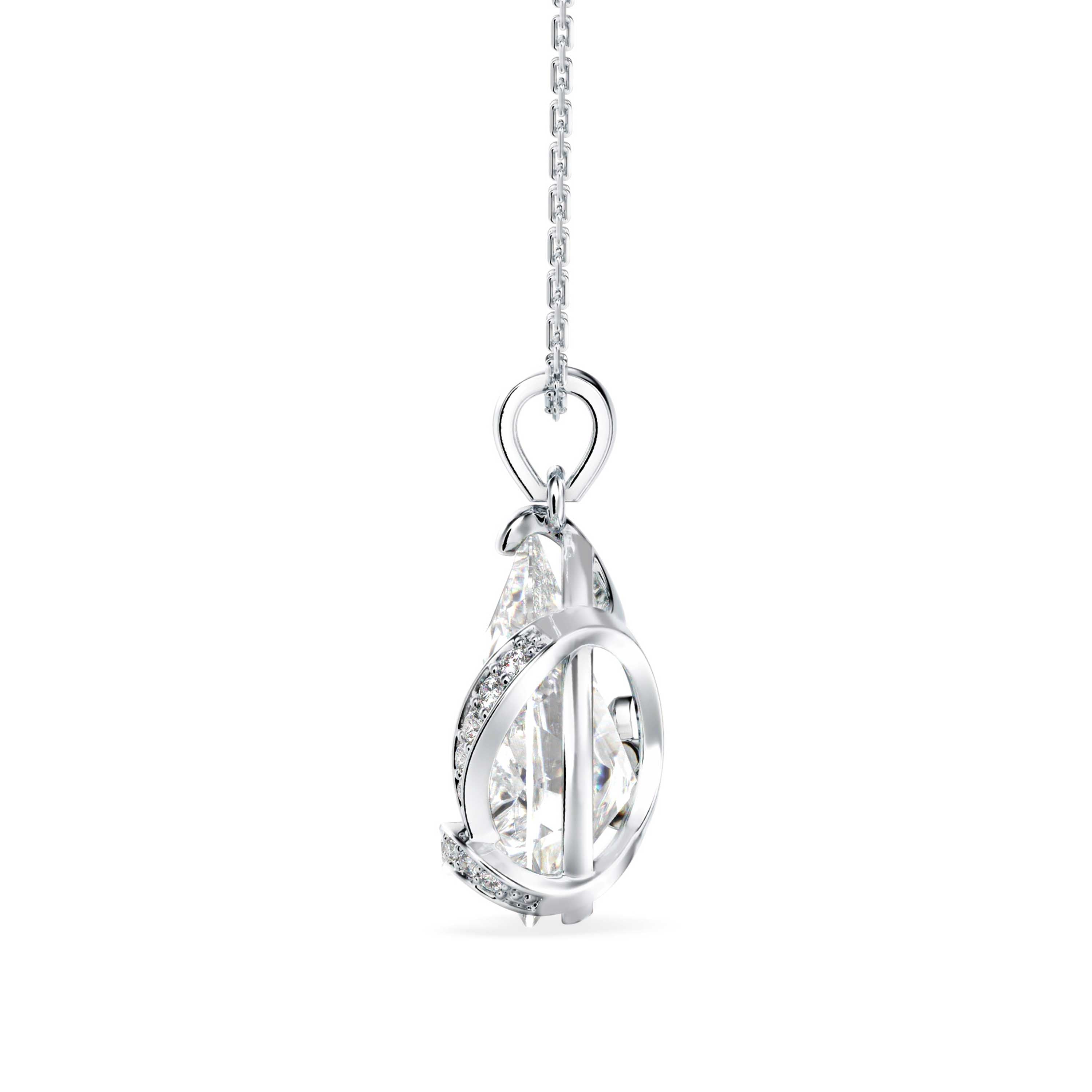 pear solitaire diamond pendant necklace in white gold