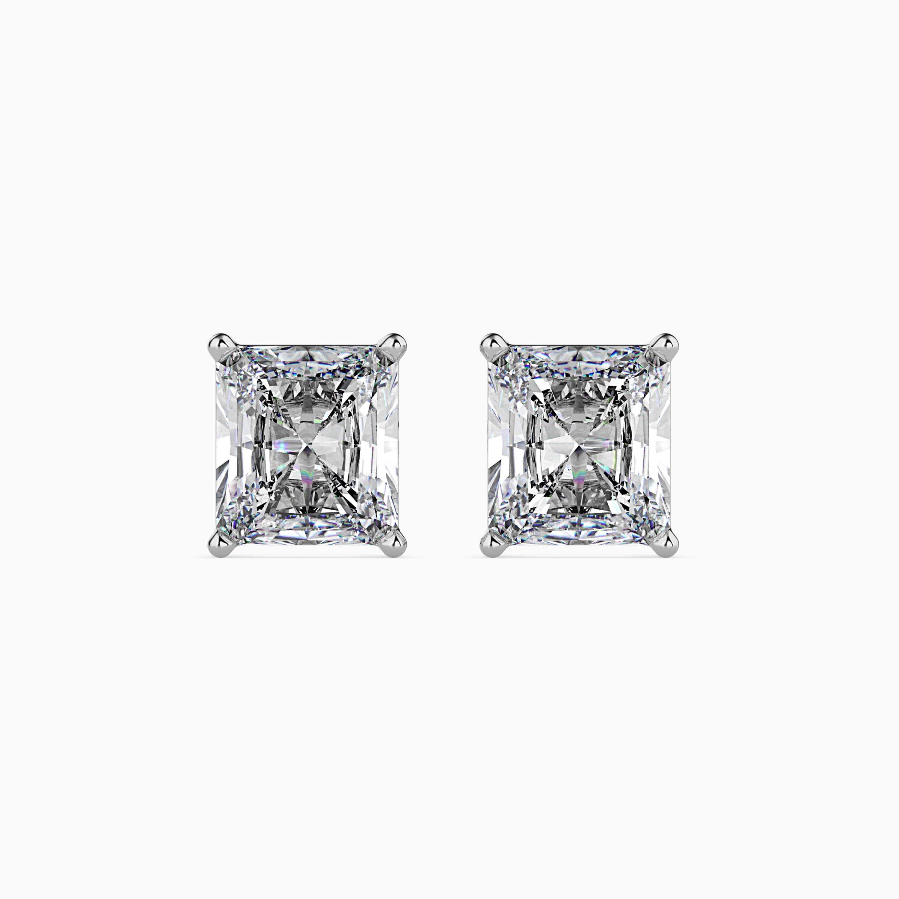 radiant prong set diamond stud earrings in white gold
