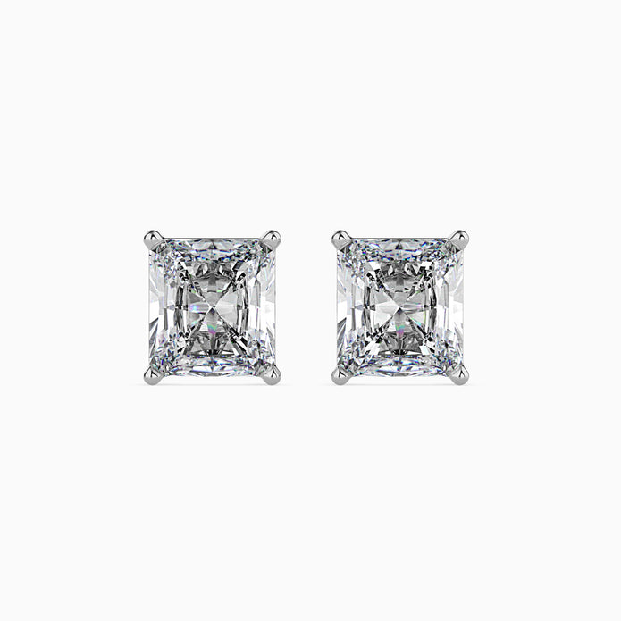 radiant prong set diamond stud earrings in white gold