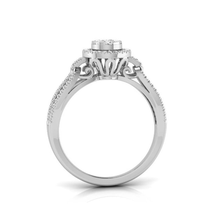 white gold halo cluster lab-grown diamond ring