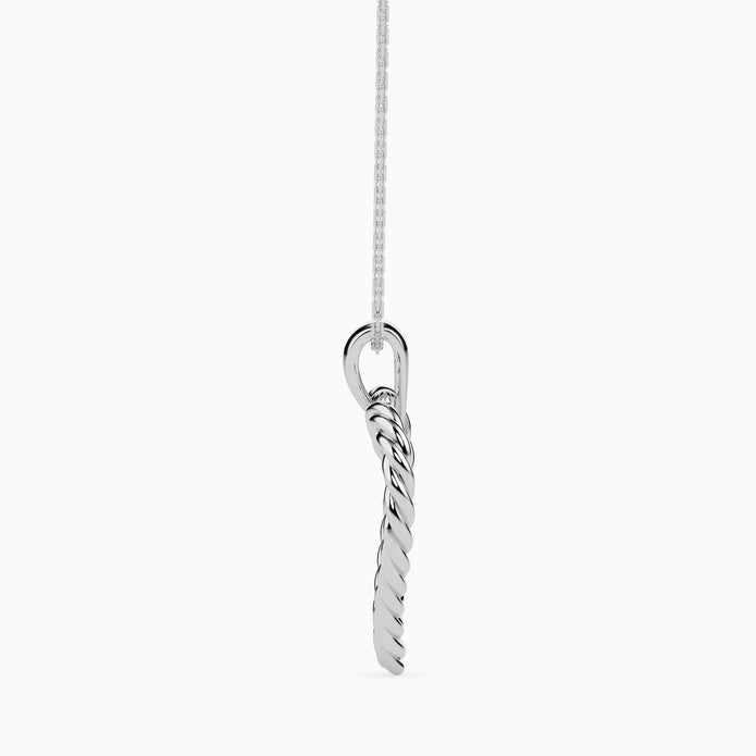 rope style open heart pendant necklace in white gold