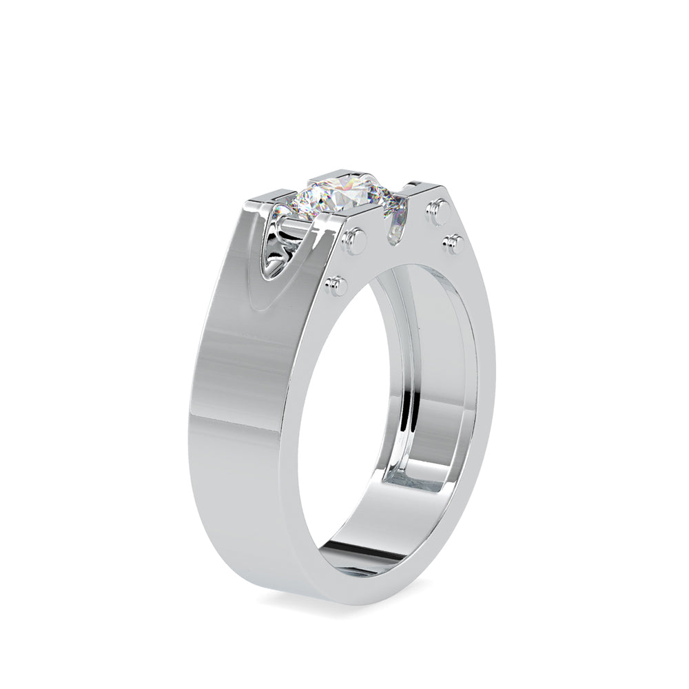 round cut solitaire semi bezel lab-grown diamond ring in white gold
