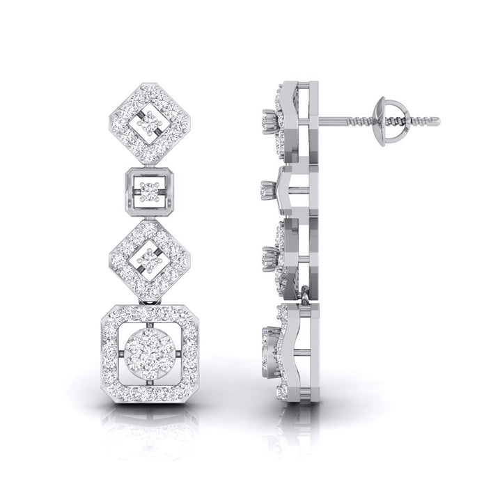 round diamond dangler earrings in white gold