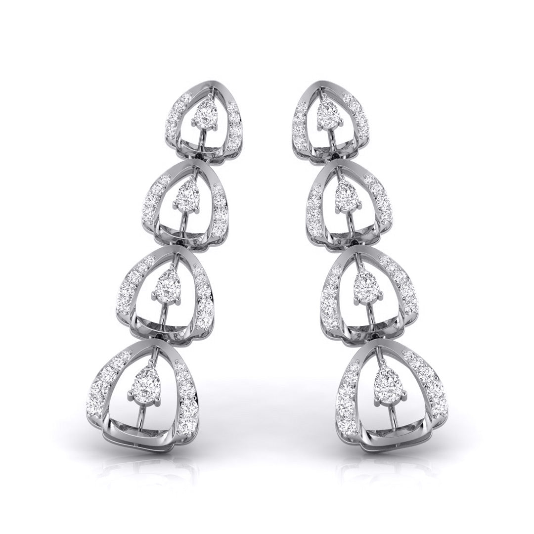 round diamond dangler earrings in white gold