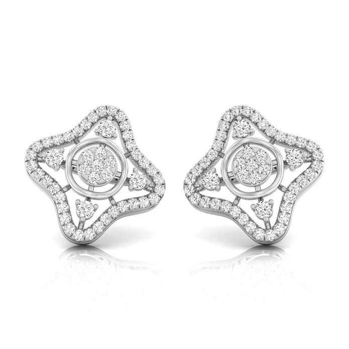 star shape round diamond stud earrings in white gold