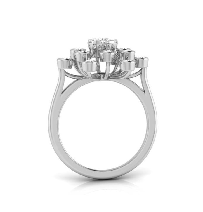 Starburst Design Round Cut Lab-Grown Diamond White Gold Ring