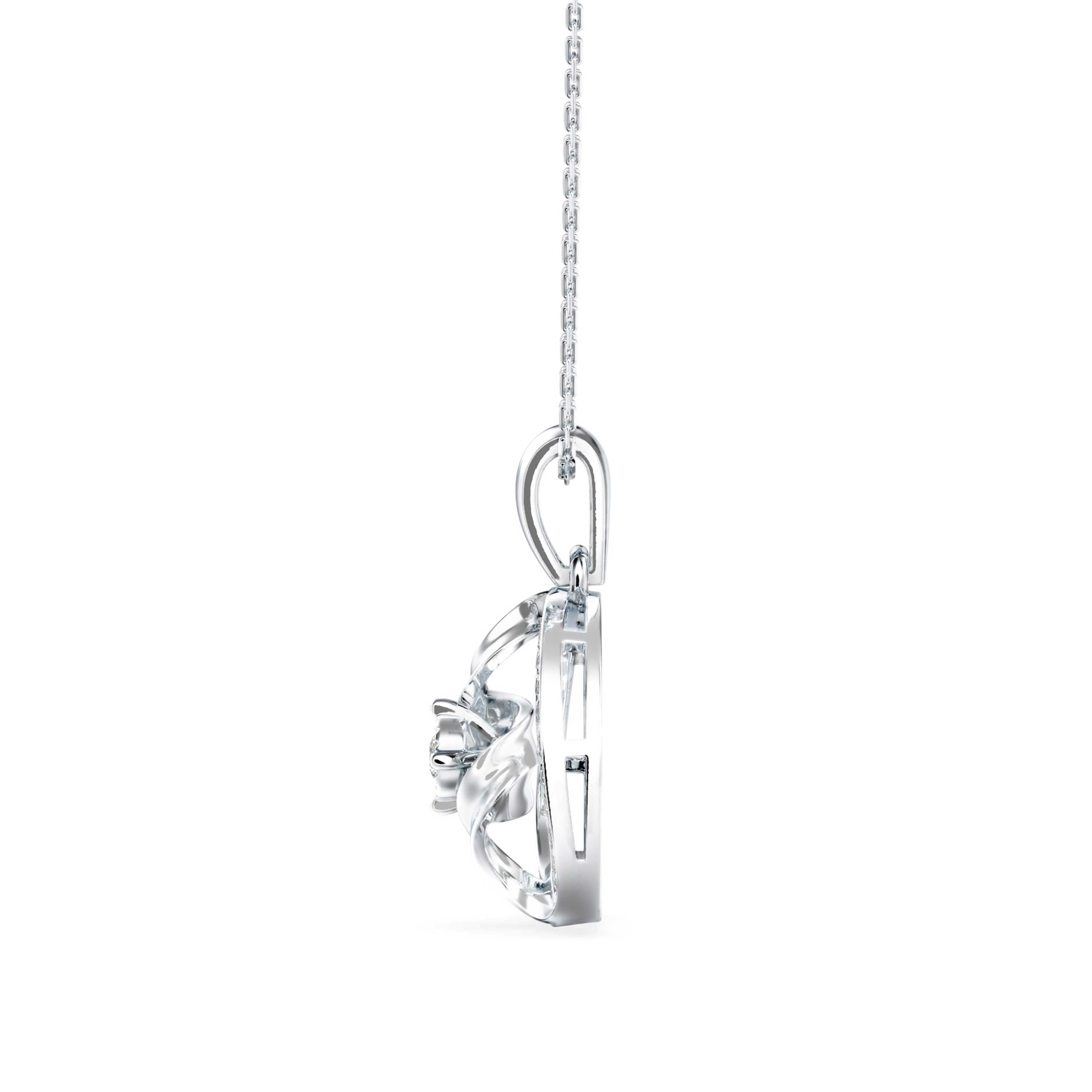 swirl circular halo diamond pendant necklace in white gold