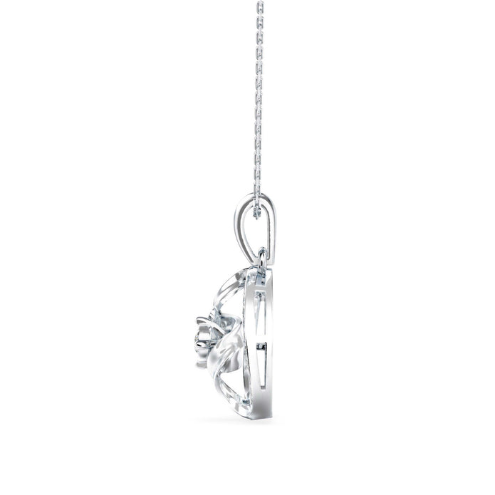 swirl circular halo diamond pendant necklace in white gold