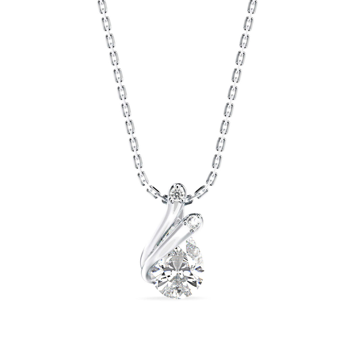 swirl pear prong lab-grown diamond pendant necklace in white gold