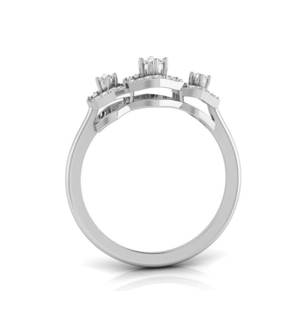 three hexagon diamond ring in white gold